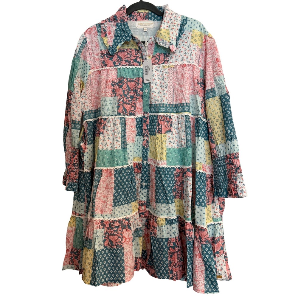 New Simply Southern Quilt Pattern Patchwork Tiered Mini Dress Large Cottagecore